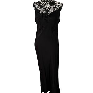 Anthropologie size XL black satin slip dress draped neckline side slits NWT